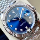 Đồng Hồ Rolex Datejust 41mm Rep 1:1 Chế Tác Vỏ Bạc Mặt Xanh Độ Cọc Số Kim Cương Thiên Nhiên Dây Kim Loại Jubilee