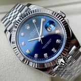 Đồng Hồ Rolex Datejust 41mm Rep 1:1 Chế Tác Vỏ Bạc Mặt Xanh Độ Cọc Số Kim Cương Thiên Nhiên Dây Kim Loại Jubilee