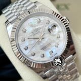 Đồng Hồ Rolex Datejust 41mm 126334 Rep 1:1 Chế Tác Vỏ Bạc Mặt Số Độ Xà Cừ Vân Mây Cọc Số Kim Cương Thiên Nhiên Dây Kim Loại Jubilee