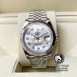 Đồng Hồ Rolex Datejust 41mm 126334 Rep 1:1 Chế Tác Vỏ Bạc Mặt Số Độ Xà Cừ Vân Mây Cọc Số Kim Cương Thiên Nhiên Dây Kim Loại Jubilee