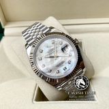 Đồng Hồ Rolex Datejust 41mm 126334 Rep 1:1 Chế Tác Vỏ Bạc Mặt Số Độ Xà Cừ Vân Mây Cọc Số Kim Cương Thiên Nhiên Dây Kim Loại Jubilee