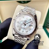 Đồng Hồ Rolex Datejust 41mm 126334 Rep 1:1 Chế Tác Vỏ Bạc Mặt Số Độ Xà Cừ Vân Mây Cọc Số Kim Cương Thiên Nhiên Dây Kim Loại Jubilee