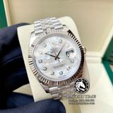 Đồng Hồ Rolex Datejust 41mm 126334 Rep 1:1 Chế Tác Vỏ Bạc Mặt Số Độ Xà Cừ Vân Mây Cọc Số Kim Cương Thiên Nhiên Dây Kim Loại Jubilee