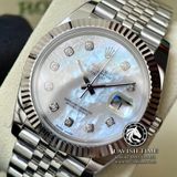 Đồng Hồ Rolex Datejust 41mm 126334 Rep 1:1 Chế Tác Vỏ Bạc Mặt Số Độ Xà Cừ Vân Mây Cọc Số Kim Cương Thiên Nhiên Dây Kim Loại Jubilee