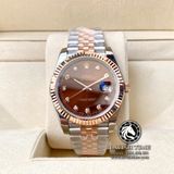 Đồng Hồ Rolex Datejust 41mm 126331-0004 Rep 1:1 Chế Tác Vỏ Demi Bọc Vàng Mặt Nâu Chocolate Cọc Số Đính Đá Dây Kim Loại Jubilee