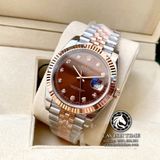 Đồng Hồ Rolex Datejust 41mm 126331-0004 Rep 1:1 Chế Tác Vỏ Demi Bọc Vàng Mặt Nâu Chocolate Cọc Số Đính Đá Dây Kim Loại Jubilee