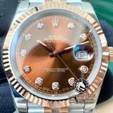 Đồng Hồ Rolex Datejust 41mm 126331-0004 Rep 1:1 Chế Tác Vỏ Demi Bọc Vàng Mặt Nâu Chocolate Cọc Số Đính Đá Dây Kim Loại Jubilee