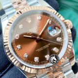 Đồng Hồ Rolex Datejust 41mm 126331-0004 Rep 1:1 Chế Tác Vỏ Demi Bọc Vàng Mặt Nâu Chocolate Cọc Số Đính Đá Dây Kim Loại Jubilee