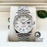 Đồng Hồ Rolex Datejust 36mm 126234-0019 Rep 1:1 Cao Cấp Vỏ Bạc Mặt Xà Cừ Trắng Cọc Số Đính Đá Dây Kim Loại Jubilee