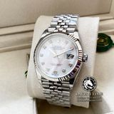 Đồng Hồ Rolex Datejust 36mm 126234-0019 Rep 1:1 Cao Cấp Vỏ Bạc Mặt Xà Cừ Trắng Cọc Số Đính Đá Dây Kim Loại Jubilee
