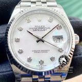 Đồng Hồ Rolex Datejust 36mm 126234-0019 Rep 1:1 Cao Cấp Vỏ Bạc Mặt Xà Cừ Trắng Cọc Số Đính Đá Dây Kim Loại Jubilee