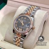 Đồng Hồ Rolex Datejust 31mm 278383rbr-0018 Rep 1:1 Chế Tác Vỏ Bọc Vàng 18K Niềng Bezel Đính Đá Mặt Xám Cọc Số La Mã Dây Kim Loại