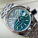 Đồng Hồ Rolex Datejust 36mm 126234-0047 Rep 1:1 Cao Cấp Vỏ Bạc Mặt Lá Cọ Xanh Cọc Số Vạch Dây Kim Loại Jubilee
