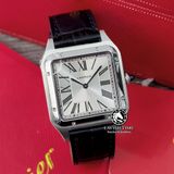 Đồng Hồ Cartier Santos Dumont WSSA0022 Rep 1:1 Chế Tác Vỏ Bạc Mặt Trắng Dây Da