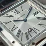 Đồng Hồ Cartier Santos Dumont WSSA0022 Rep 1:1 Chế Tác Vỏ Bạc Mặt Trắng Dây Da