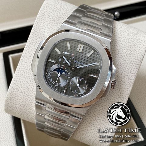 Đồng Hồ Patek Philippe Nautilus 5712G-001 Rep 1:1 Vỏ Bạc Mặt Xám Dây Kim Loại