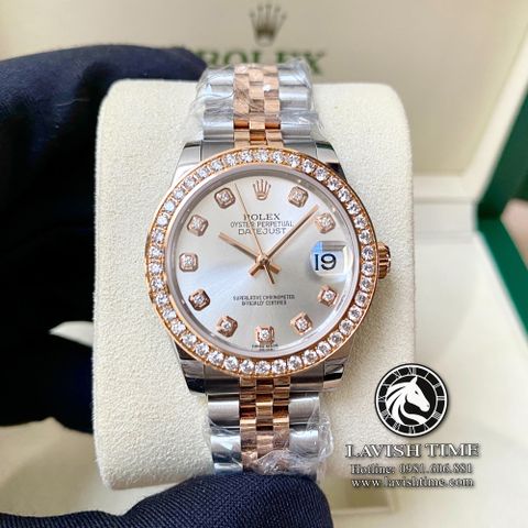 Đồng Hồ Rolex Datejust 31mm 278381RBR Rep 1:1 Vỏ Vàng Hồng Niềng Bezel Vàng Khối 18K Độ Kim Cương Thiên Nhiên 2 Ly Mặt Trắng Dây Kim Loại