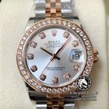 Đồng Hồ Rolex Datejust 31mm 278381RBR Rep 1:1 Vỏ Vàng Hồng Niềng Bezel Vàng Khối 18K Độ Kim Cương Thiên Nhiên 2 Ly Mặt Trắng Dây Kim Loại