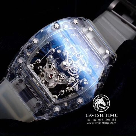 Đồng Hồ Richard Mille RM 56-02 Tourbillon Sapphire Rep 1:1 Chế Tác Vỏ Sapphire Mặt Skeleton Lộ Cơ Dây Cao Su