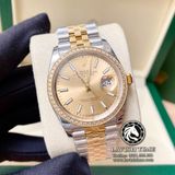 Đồng Hồ Rolex Datejust 36mm 126233-0015 Rep 1:1 Chế tác Vỏ Demi Vàng Kim Viền Bezel Độ Kim Cương Thiên Nhiên - Moissanite Mặt Vàng Champagne Cọc Số Vạch Dây Kim Loại Jubilee