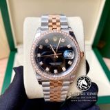 Đồng Hồ Rolex Datejust 36mm 126231-0019 Rep 1:1 Chế Tác Vỏ Demi Vàng Hồng Viền Bezel Độ Kim Cương Thiên Nhiên - Moissanite Mặt Đen Cọc Số Đính Đá Dây Kim loại Jubilee