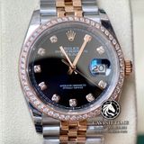 Đồng Hồ Rolex Datejust 36mm 126231-0019 Rep 1:1 Chế Tác Vỏ Demi Vàng Hồng Viền Bezel Độ Kim Cương Thiên Nhiên - Moissanite Mặt Đen Cọc Số Đính Đá Dây Kim loại Jubilee