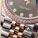 Đồng Hồ Rolex Datejust 36mm 126231-0019 Rep 1:1 Chế Tác Vỏ Demi Vàng Hồng Viền Bezel Độ Kim Cương Thiên Nhiên - Moissanite Mặt Đen Cọc Số Đính Đá Dây Kim loại Jubilee