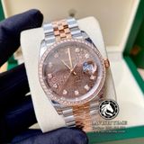 Đồng Hồ Rolex Datejust 36mm 126231 Rep 1:1 Chế Tác Vỏ Demi Vàng Hồng Viền Bezel Độ Kim Cương Thiên Nhiên - Moissanite Mặt Vi Tính Nâu Cọc Số Đính Đá Dây Kim Loại Jubilee