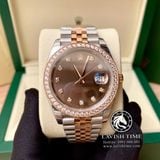 Đồng Hồ Rolex Datejust 41mm 126331 Rep 1:1 Chế Tác Vỏ Demi Vàng Hồng Niềng Bezel Độ Kim Cương Thiên Nhiên Tùy Chọn Mặt Nâu Chocolate Cọc Số Đính Đá Dây Kim Loại Jubilee