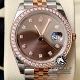 Đồng Hồ Rolex Datejust 41mm 126331 Rep 1:1 Chế Tác Vỏ Demi Vàng Hồng Niềng Bezel Độ Kim Cương Thiên Nhiên Tùy Chọn Mặt Nâu Chocolate Cọc Số Đính Đá Dây Kim Loại Jubilee