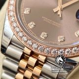 Đồng Hồ Rolex Datejust 41mm 126331 Rep 1:1 Chế Tác Vỏ Demi Vàng Hồng Niềng Bezel Độ Kim Cương Thiên Nhiên Tùy Chọn Mặt Nâu Chocolate Cọc Số Đính Đá Dây Kim Loại Jubilee
