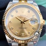 Đồng Hồ Rolex Datejust 41mm 126333-0012 Rep 1:1 Cao Cấp Vỏ Demi Vàng Kim Mặt Vàng Cọc Số Đính Đá Dây Kim Loại Jubilee