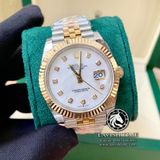 Đồng Hồ Rolex Datejust 41mm 126333-0018 Rep 1:1 Chế Tác Vỏ Demi Bọc Vàng Mặt Xà Cừ Trắng Cọc Số Đính Đá Dây Kim Loại Jubilee