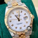 Đồng Hồ Rolex Datejust 41mm 126333-0018 Rep 1:1 Chế Tác Vỏ Demi Bọc Vàng Mặt Xà Cừ Trắng Cọc Số Đính Đá Dây Kim Loại Jubilee