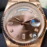 Đồng Hồ Rolex Day-Date 36mm 128235 Rep 1:1 Cao Cấp Vỏ Vàng Hồng Mặt Nâu Chocolate Cọc Số Đá Dây Kim Loại
