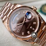 Đồng Hồ Rolex Day-Date 36mm 128235 Rep 1:1 Cao Cấp Vỏ Vàng Hồng Mặt Nâu Chocolate Cọc Số Đá Dây Kim Loại