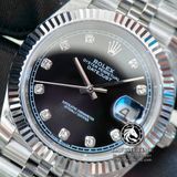 Đồng Hồ Rolex Datejust 41mm 126334-0012 Rep 1:1 Cao Cấp Vỏ Bạc Mặt Đen Cọc Số Đá Dây Kim Loại Jubilee