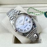 Đồng Hồ Rolex Datejust 41mm 126334-0024 Rep 1:1 Cao Cấp Vỏ Bạc Mặt Trắng Cọc Số La Mã Dây Kim Loại Jubilee