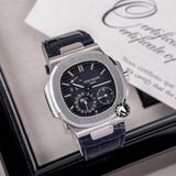 Đồng Hồ Patek Philippe Nautilus 5712/A-001 Rep 1:1 Chế Tác Vỏ Bạc Mặt Xanh Dương Dây Da