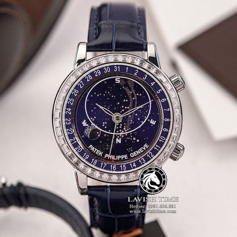 Đồng Hồ Patek Philippe Grand Complications 6104G-001 Rep 1:1 Chế Tác Vỏ Bạc Mặt Thiên Hà Xanh Dây Da