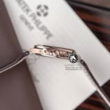 Đồng Hồ Patek Philippe Nautilus 5724/R-001 Rep 1:1 Chế Tác Vỏ Vàng Hồng Niềng Bezel Đính Đá Mặt Xám Dây Da