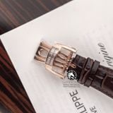 Đồng Hồ Patek Philippe Nautilus 5724/R-001 Rep 1:1 Chế Tác Vỏ Vàng Hồng Niềng Bezel Đính Đá Mặt Xám Dây Da