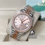 Đồng Hồ Rolex Datejust 41mm 126331 Rep 1:1 Chế Tác Vỏ Demi Vàng Hồng Viền Bezel Độ Kim Cương Thiên Nhiên - Moissanite Mặt Hồng Cọc Số Đính Đá Dây Kim loại Jubilee