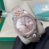 Đồng Hồ Rolex Datejust 41mm 126331 Rep 1:1 Chế Tác Vỏ Demi Vàng Hồng Viền Bezel Độ Kim Cương Thiên Nhiên - Moissanite Mặt Hồng Cọc Số Đính Đá Dây Kim loại Jubilee