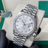 Đồng Hồ Rolex Datejust 36mm 116234-0087 Rep 1:1 Chế Tác Vỏ Bạc Viền Bezel Độ Kim Cương Thiên Nhiên - Moissanite Mặt Vi Tính Bạc Cọc Số Đính Đá Dây Kim Loại Jubilee