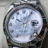 Đồng Hồ Rolex Datejust 41mm 126334 Rep 1:1 Chế Tác Vỏ Bạc Mặt Số Độ Xà Cừ Vân Mây Cọc Số Kim Cương Thiên Nhiên Dây Kim Loại Jubilee