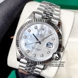 Đồng Hồ Rolex Datejust 41mm 126334 Rep 1:1 Chế Tác Vỏ Bạc Mặt Số Độ Xà Cừ Vân Mây Cọc Số Kim Cương Thiên Nhiên Dây Kim Loại Jubilee