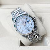 Đồng Hồ Rolex Day-Date 36mm 128239-0007 Rep 1:1 Cao Cấp Vỏ Bạc Mặt Xà Cừ Trắng Cọc Số Đá Dây Kim Loại