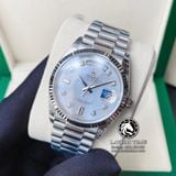 Đồng Hồ Rolex Day-Date 36mm 128239-0007 Rep 1:1 Cao Cấp Vỏ Bạc Mặt Xà Cừ Trắng Cọc Số Đá Dây Kim Loại