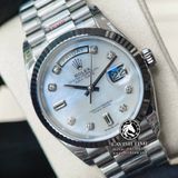 Đồng Hồ Rolex Day-Date 36mm 128239-0007 Rep 1:1 Cao Cấp Vỏ Bạc Mặt Xà Cừ Trắng Cọc Số Đá Dây Kim Loại
